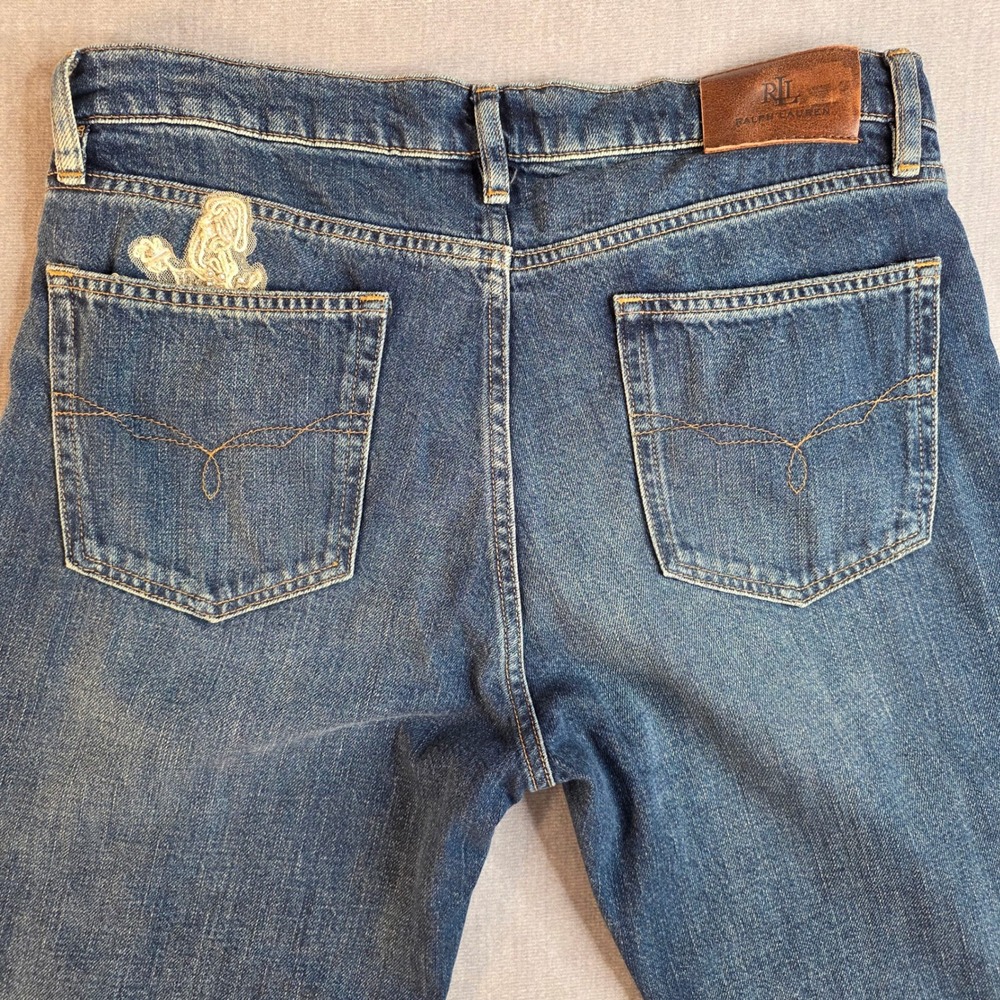 Lauren Ralph Lauren Jeans Womens 6 Blue Cotton Straight Leg Denim Boho Lace Chic - Picture 6 of 15